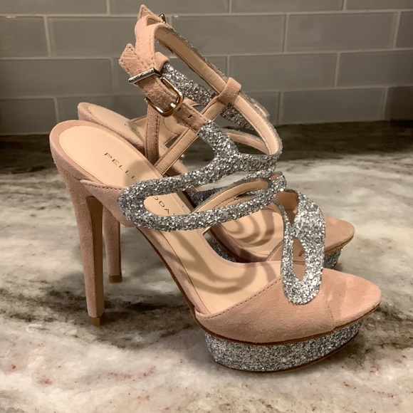 NIB Pelle Moda Ansel Frosty Glitter/Kid Suede Heels Sandals - Picture 3 of 10